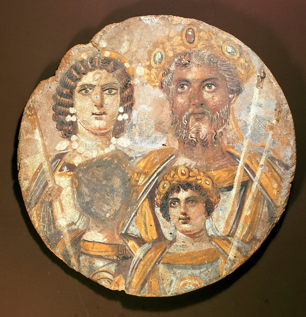 Tondo: Panel av Septimius Severus familj, ca 200 e.Kr. tempera på trä av Roman Period Egyptian