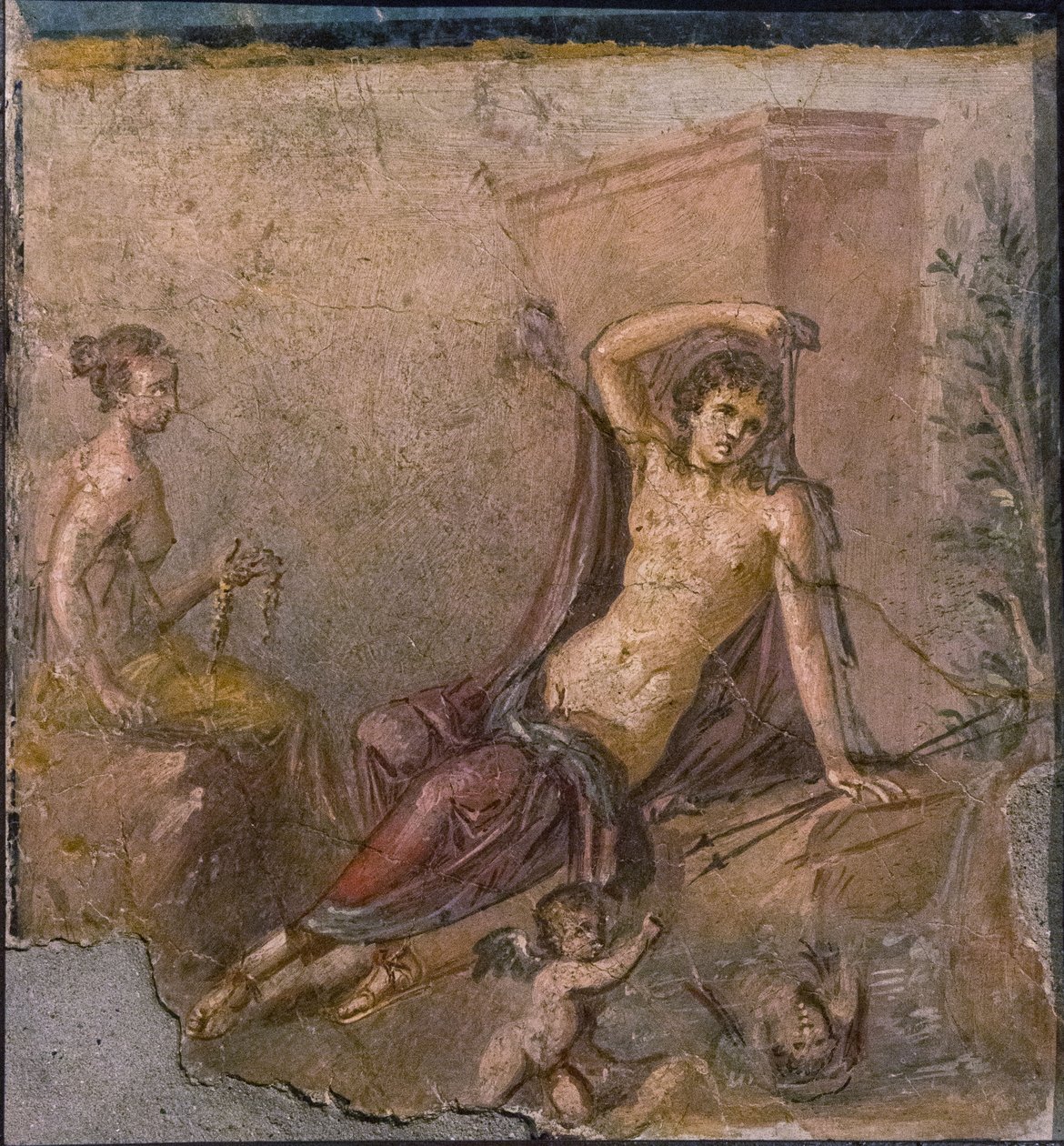 Narcissus, Echo och Eros, 1:a H. 1:a århundradet. AD. av Roman Pompeian wall painting.