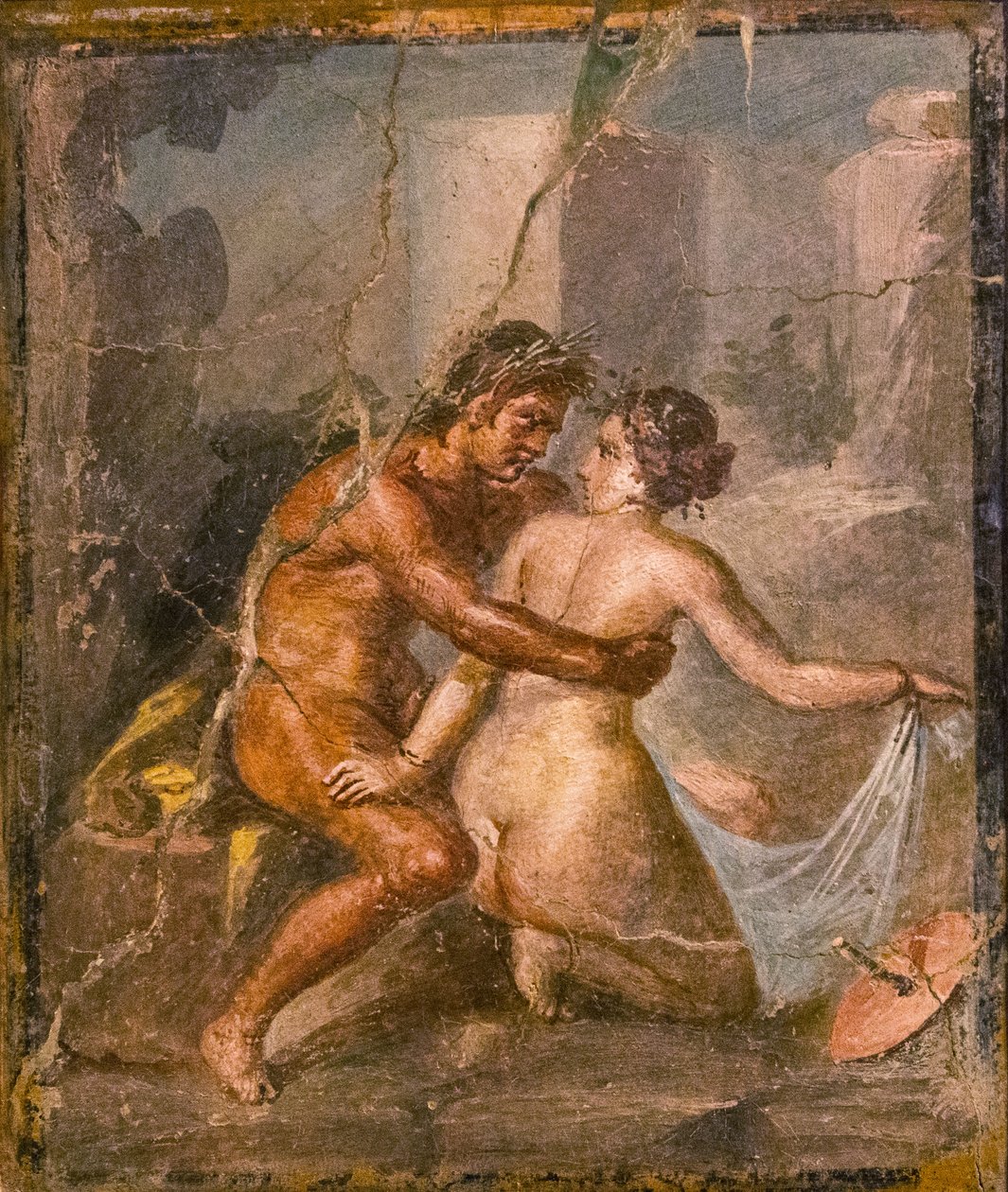 Satyr och nymf, 1:a H. 1:a århundradet. AD. av Roman Pompeian wall painting.