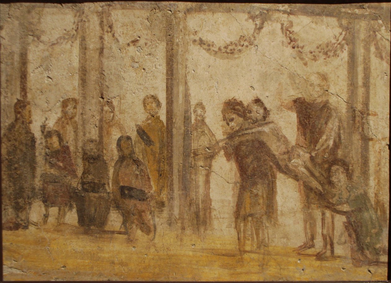 En elevs straff. Fresk från huset av Julia Felix, 1:a århundradet. av Roman Pompeian wall painting.