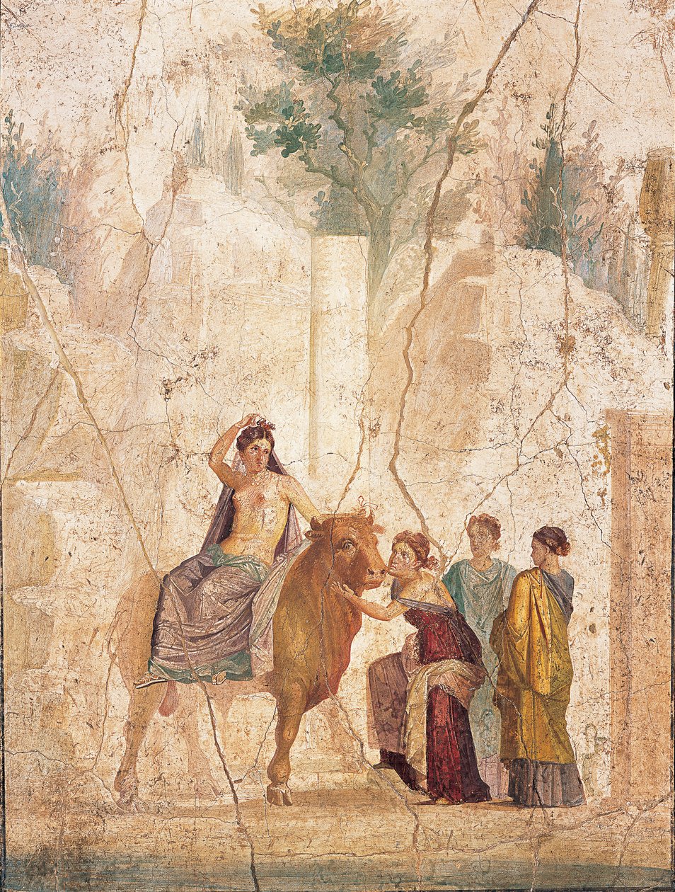 Europas våldtäkt, 1:a H. 1:a århundradet. AD. av Roman Pompeian wall painting.