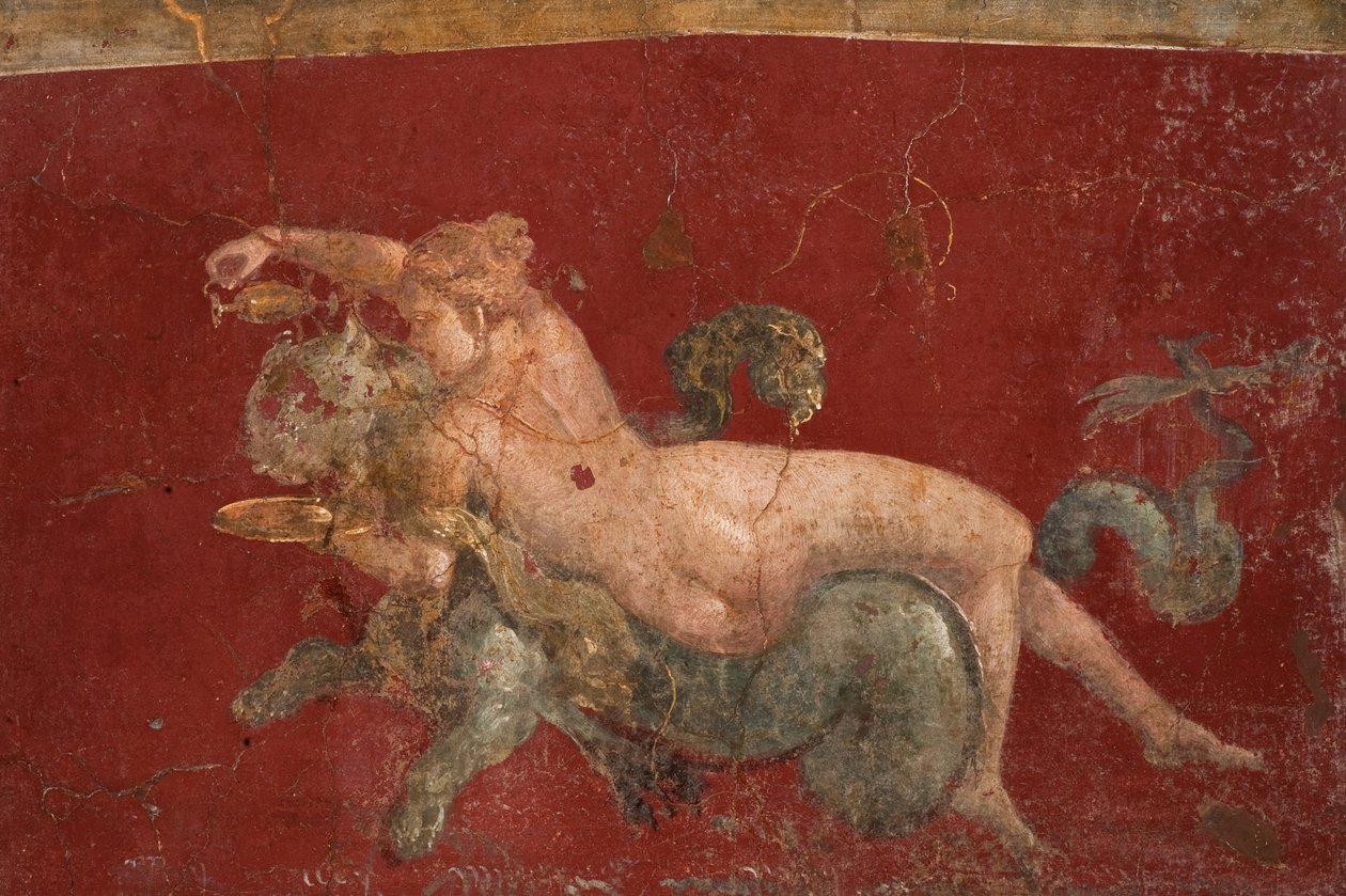 Nereiden på en havsdjur sjöpanter, 1:a H. 1:a cn. A.D. av Roman Pompeian wall painting.