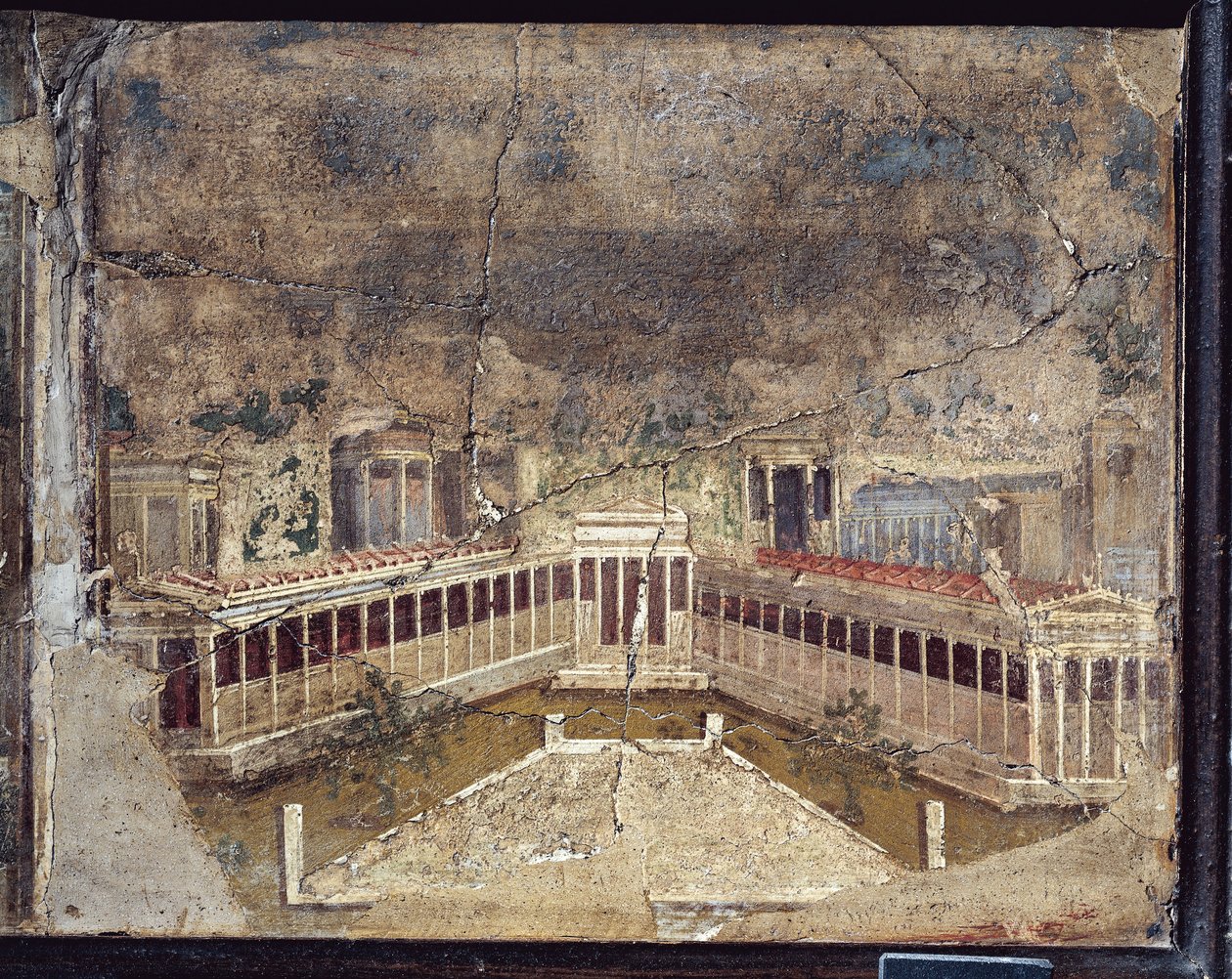 Forntida romersk fresk med arkitektoniska teman från Pompeji av Roman Roman