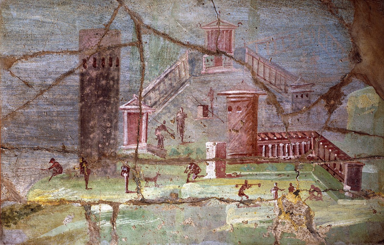Forntida romersk fresk med landskap från Pompeji av Roman Roman