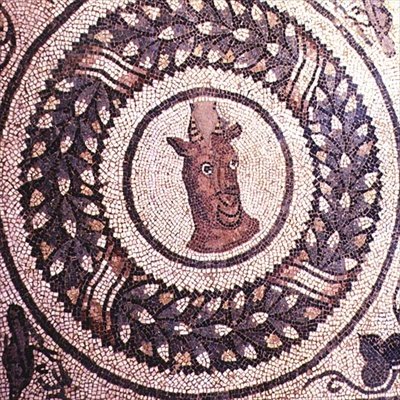 Antilops huvud, romersk mosaik, tidigt 300-tal (mosaik) av Roman Roman