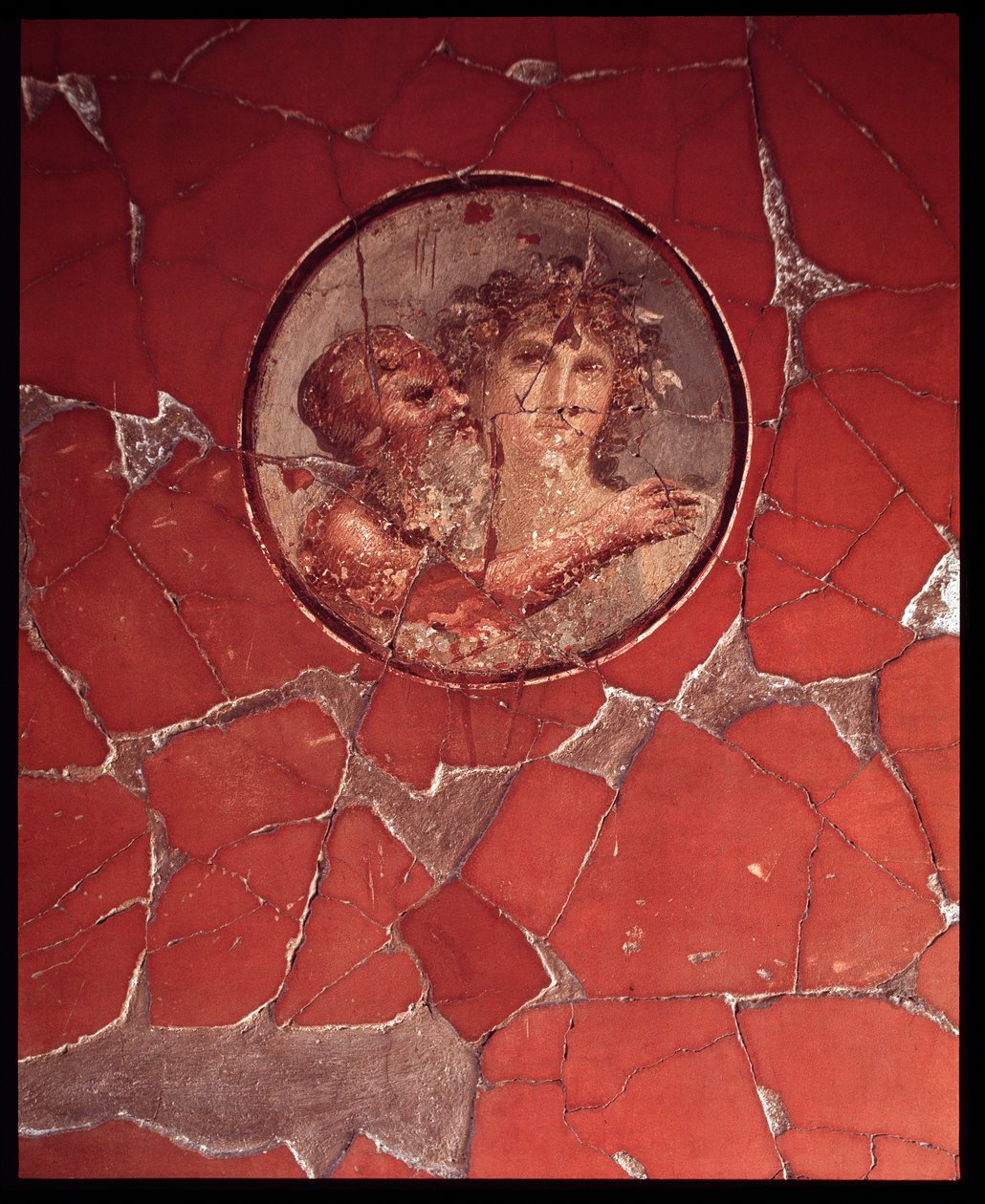 Bacchus med en satyr. Väggmosaik från tvåhundraårshuset, 500-talet f.Kr.-1:a århundradet e.Kr av Roman Roman