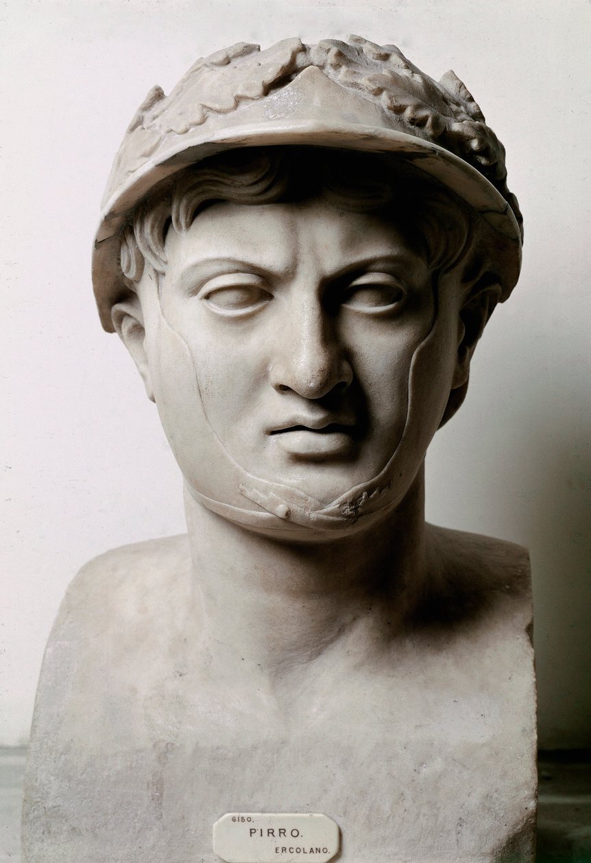 Byst av Pyrrhus I (eller Pyrrhos) kung av Epire från 306 till 272 f.Kr. Från Herculaneum (Herculanum). Från en original 290 f.Kr. Neapel, National Archaeological Museum - Byst av Pyrrhus av Epirus (319-272 f.Kr.). Romersk kopia efter original c.290 f.Kr. M av Roman Roman