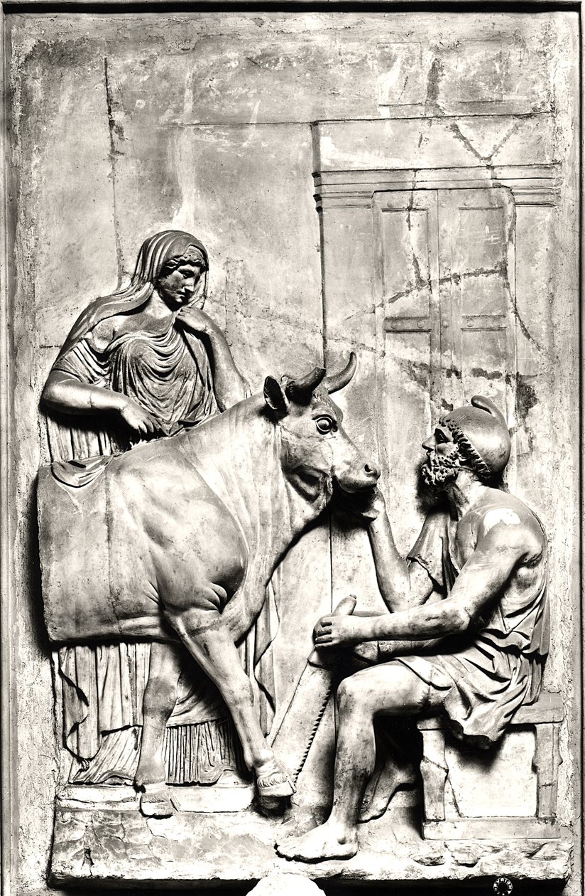 Daedalus bygger en ko för Pasiphae, mellan 1:a och 3:e århundradet e.Kr. (sten) (s/v foto) av Roman Roman