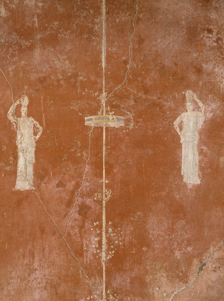 Dekoration på röd bakgrund i tredje pompeiansk stil, Sacerdos Amandus hus, Pompeji, Kampanien, romersk civilisation av Roman Roman