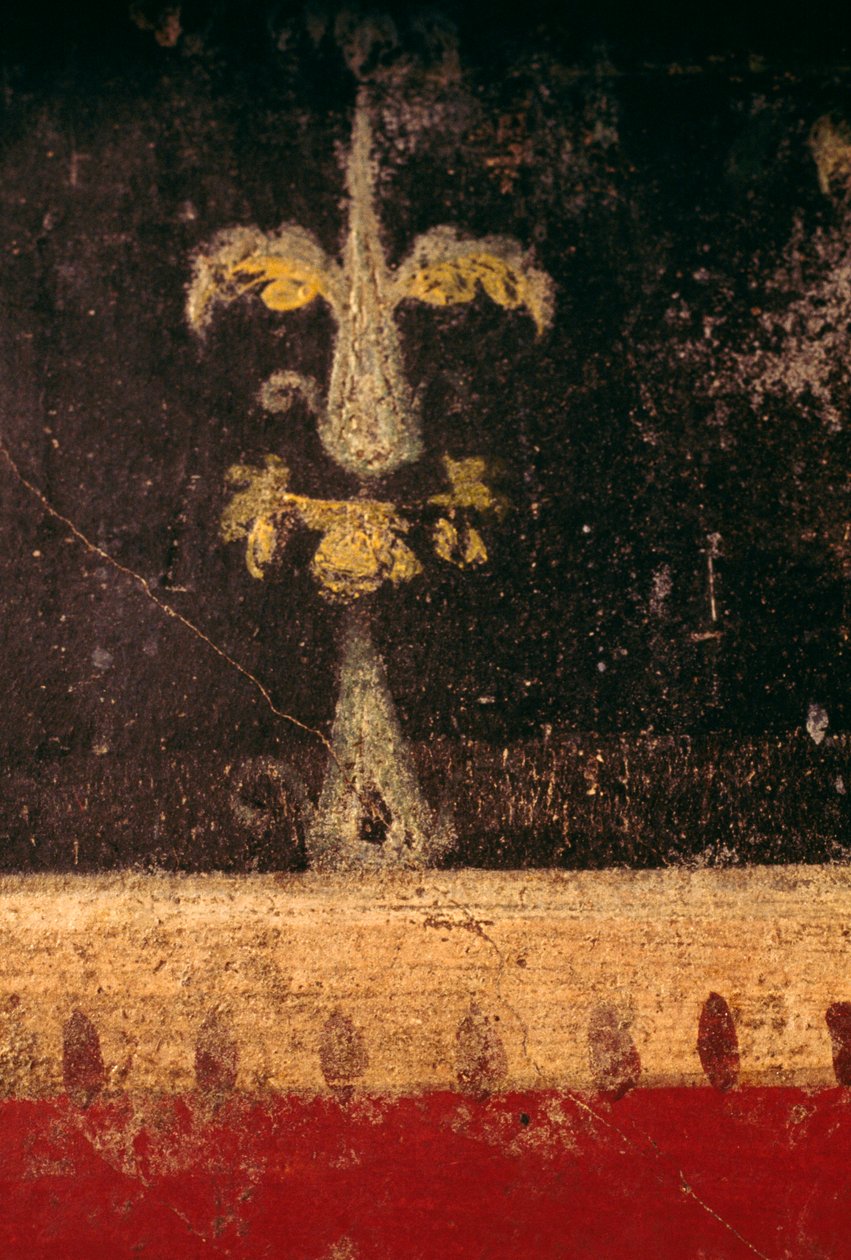 Dekorativt element, detalj från fresk i triclinium av House of the Vettii, Pompeji (UNESCOs världsarvslista av Roman Roman