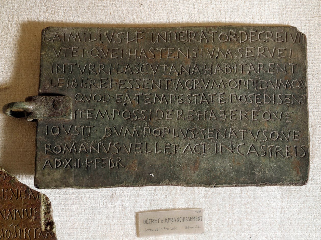 Portodekret på latin på bronsplatta: det offentliggjordes den 21 januari av Roman Roman