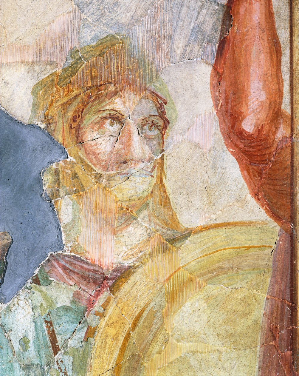 Detalj från fresken av Alexanders (Ares) och Stateiras (Aphrodites) bröllop, fresk i region 6 West Island 39, Pompeji (UNESCO:s världsarvslista av Roman Roman