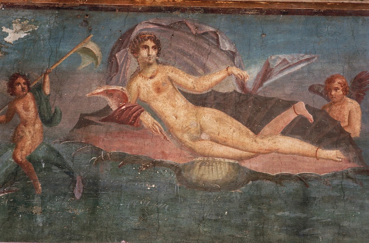 Detalj av fresk i House of Venus i snäckskal, Pompeji, Kampanien, romersk civilisation av Roman Roman