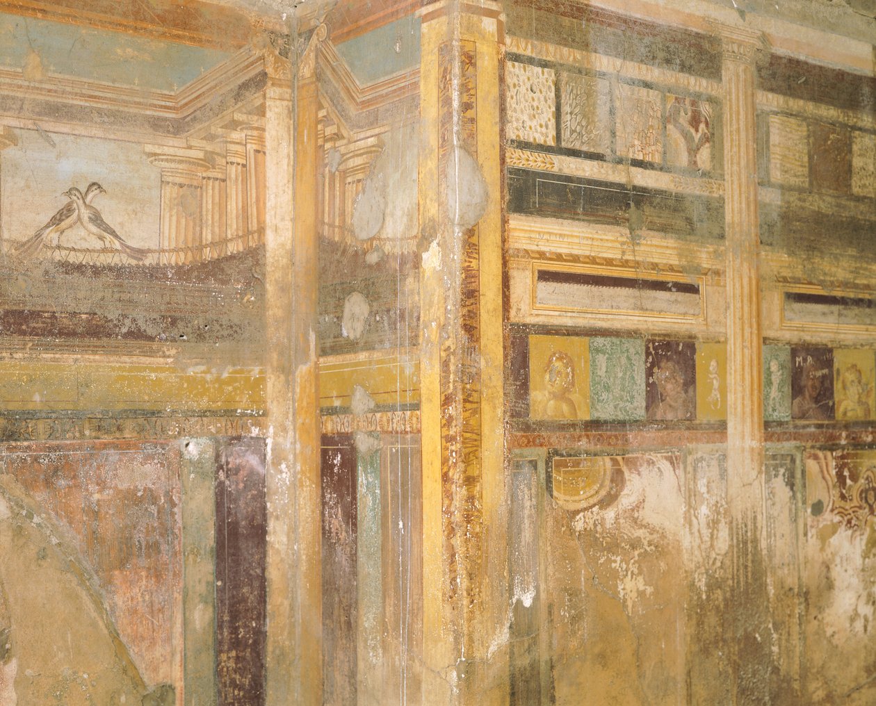 Detalj av fresk, del av väggdekorationer, House of Labyrint, Pompeji, Kampanien, romersk civilisation av Roman Roman