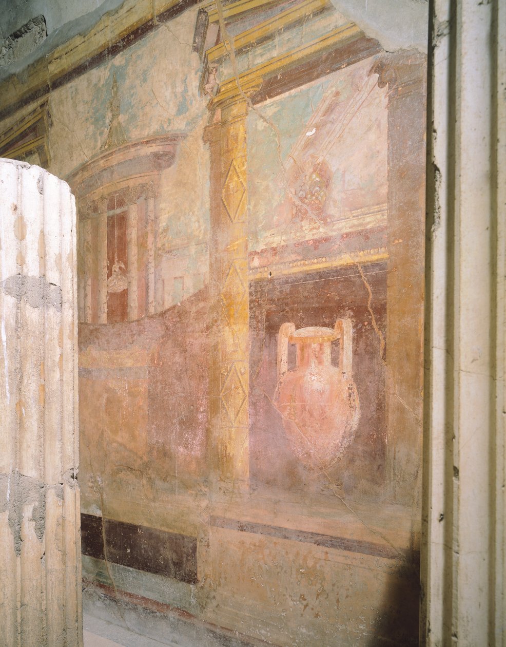 Detalj av fresker i tricliniumhallen, labyrinthuset, Pompeji, Kampanien, romersk civilisation av Roman Roman