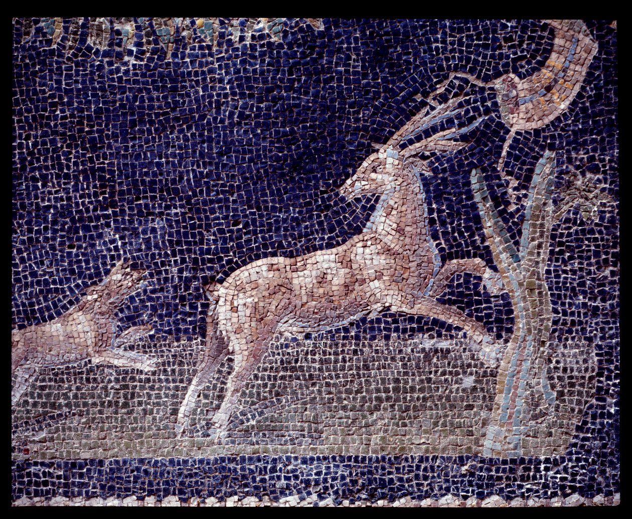 Detalj av väggmosaik av nymfaeum i Casa di Nettuno e Amphitrite, 500-talet f.Kr.-1:a århundradet e.Kr. av Roman Roman