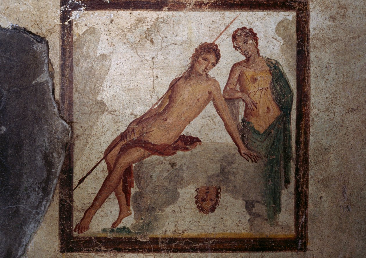 Eko och Narcissus, fresk från ett rum i Efesos hus, Pompeji (UNESCOs världsarvslista av Roman Roman