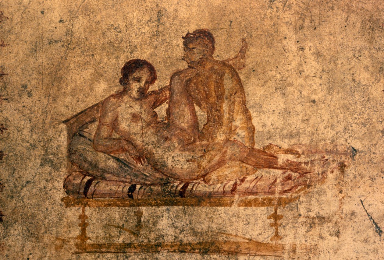 Erotisk fresk från House of Vettii, Pompeji (UNESCOs världsarvslista av Roman Roman