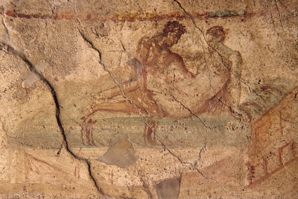 Erotisk fresk från Lupanar, Pompeji (UNESCOs världsarvslista av Roman Roman