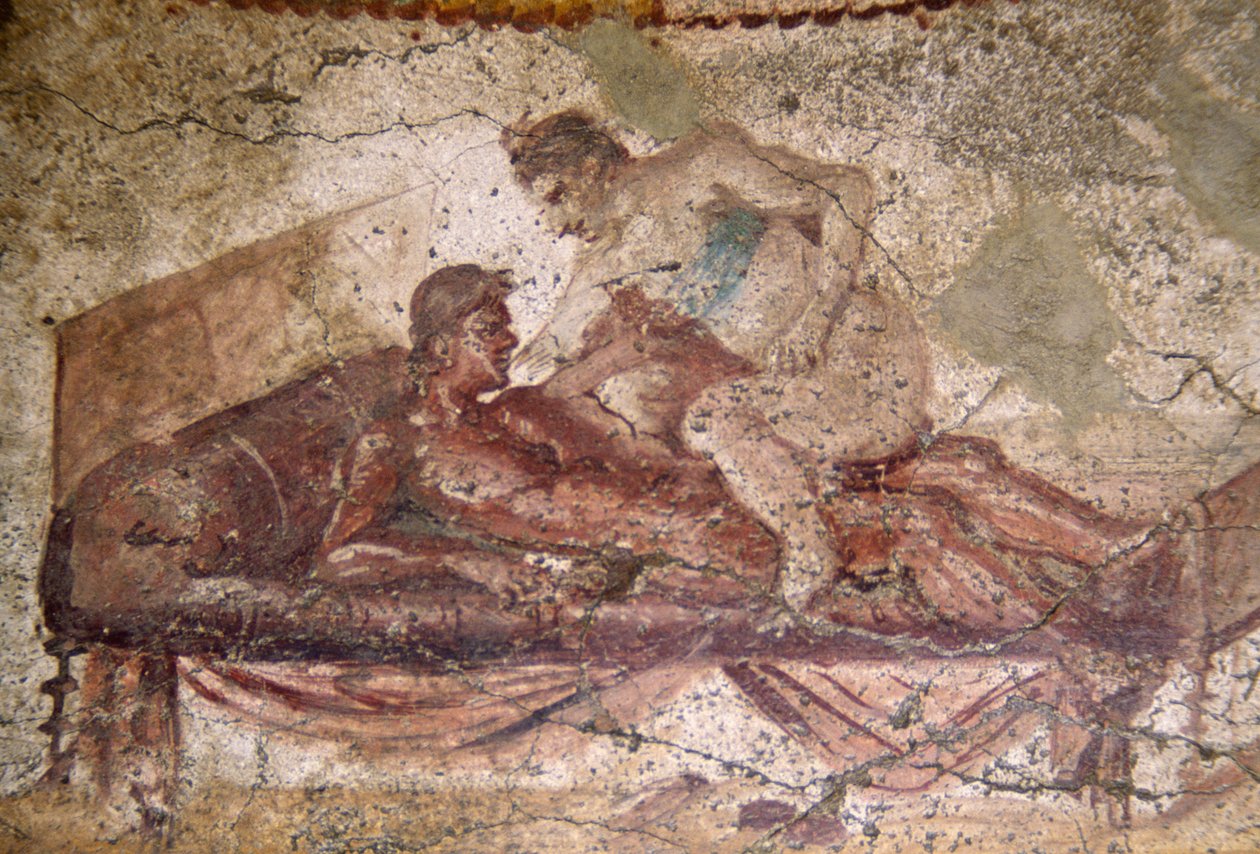 Erotisk fresk från Lupanar, Pompeji (UNESCOs världsarvslista av Roman Roman
