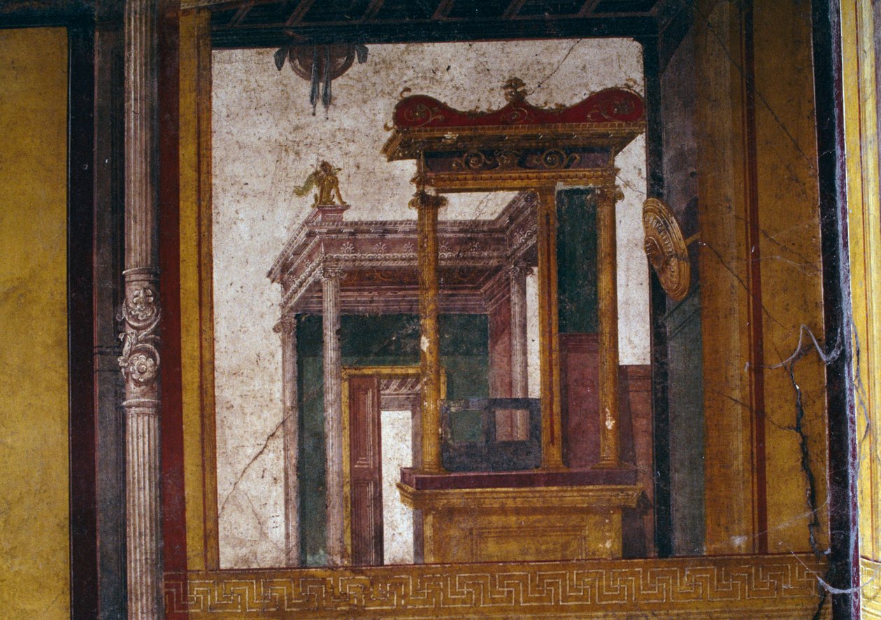 Fantastiska arkitekturer, fresk från oecus i House of the Vettii, Pompeji (UNESCOs världsarvslista av Roman Roman