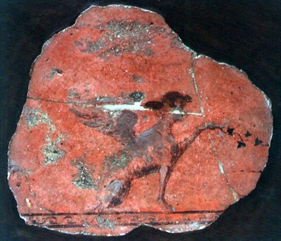 Fragment av en väggmålning av en sfinx, romersk av Roman Roman