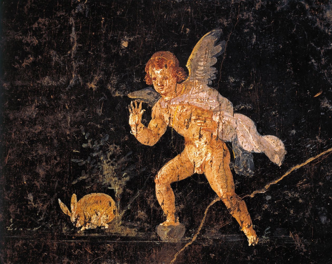 Fresk föreställande Amor som jagar hare, från Pompei, Italien av Roman Roman