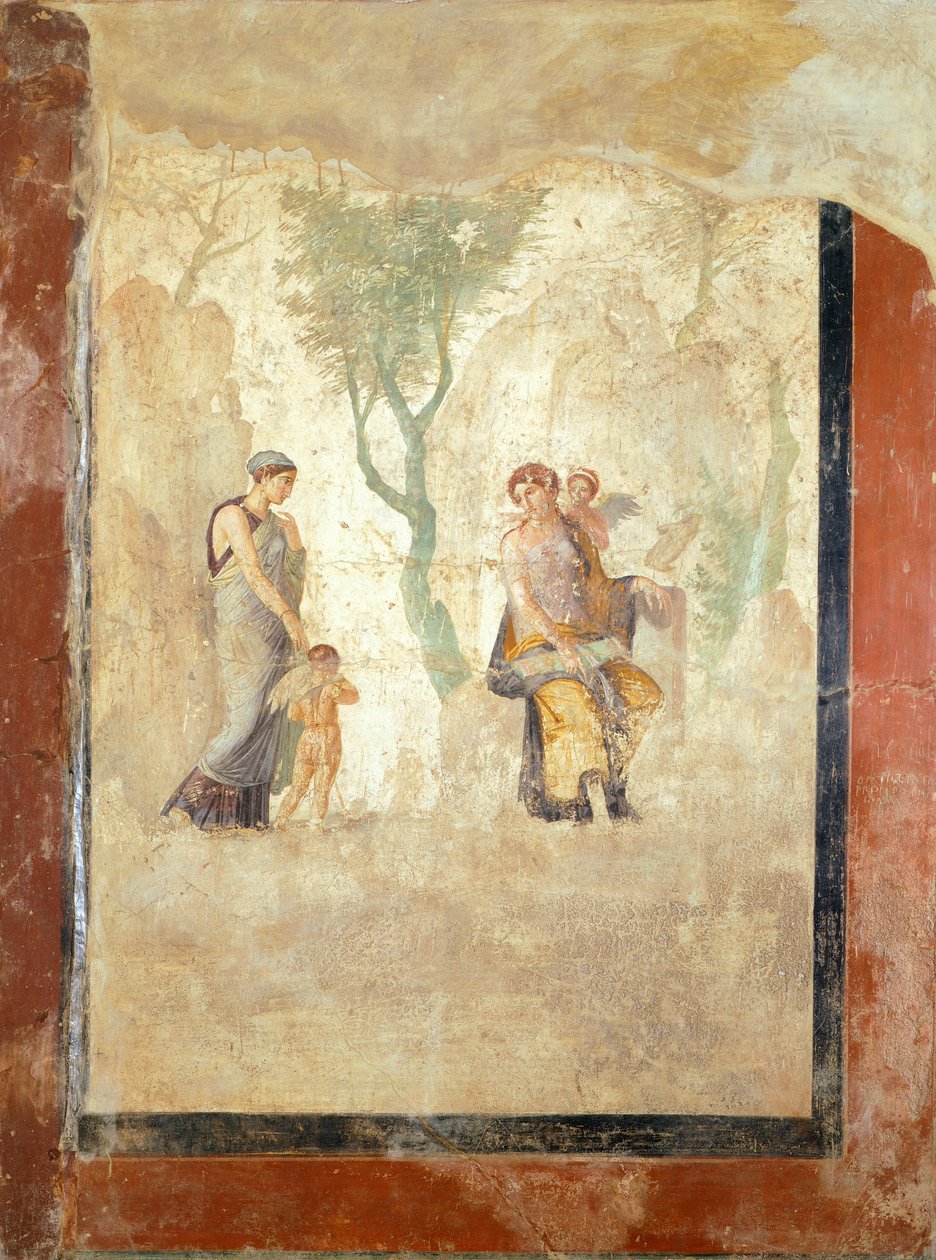 Fresk som föreställer Eros som straffas i närvaro av Afrodite, från House of Love Punished, Pompeji (UNESCOs världsarvslista av Roman Roman
