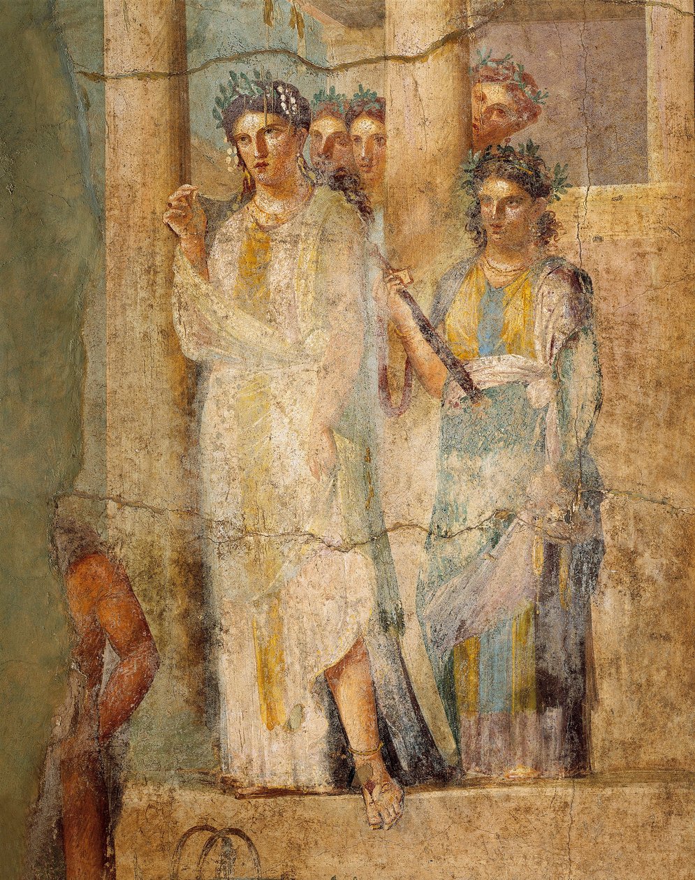Fresko föreställande Ifigenia i Tauris, detalj av tjänarinnor, från L. Caecilius Giocondus hus i Pompei, Italien av Roman Roman
