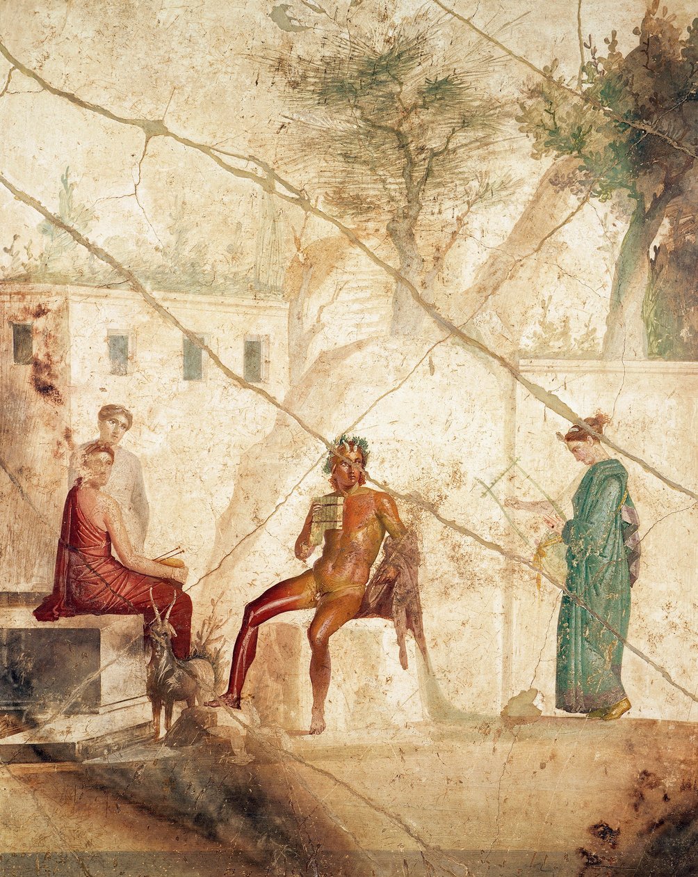 Fresk föreställande Pan bland nymfer, från Pompeji, Italien (fresk) av Roman Roman