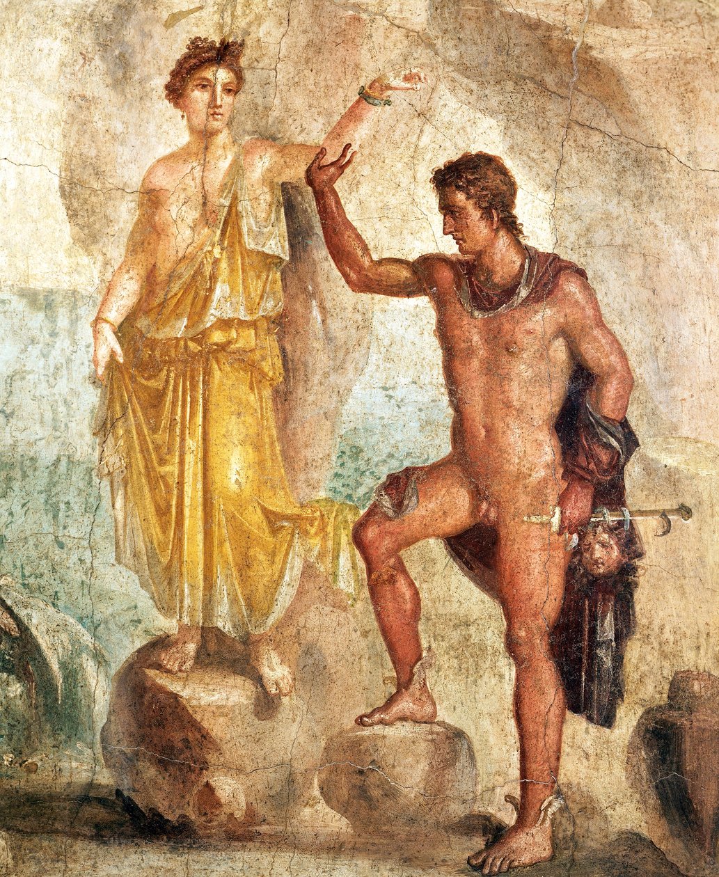 Fresk föreställande Perseus och Andromeda, målning på gips av Roman Roman