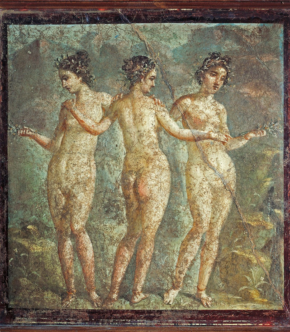 Fresk föreställande Three Graces, från Pompei, Italien av Roman Roman