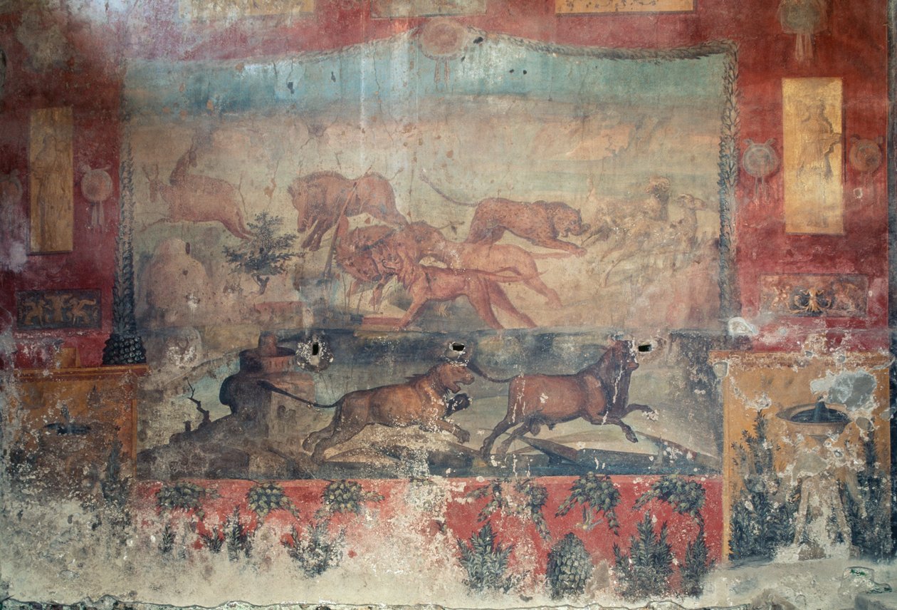 Fresko föreställande en jaktscen, 2:a århundradet f Kr-1:a århundradet e Kr (fresco) av Roman Roman