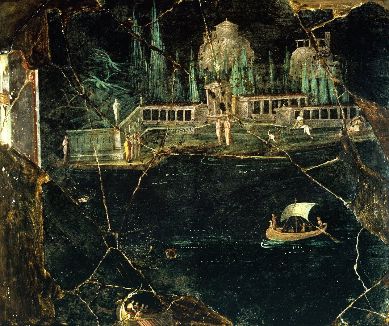 Fresk som visar ett landskap, från Pompeji (UNESCOs världsarvslista av Roman Roman