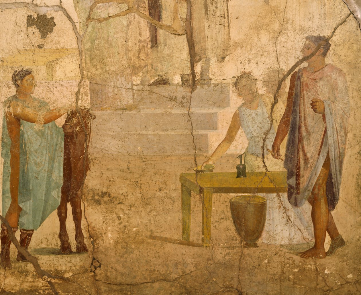 Fresk föreställande offerscenen, dekoration från House of Gilded Cupids, Pompeji, Kampanien, romersk civilisation av Roman Roman