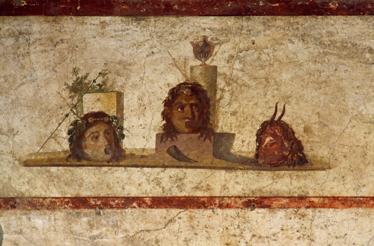 Fresk föreställande tre huvuden, House of Caius Julius Polybius, Pompeji (UNESCOs världsarvslista av Roman Roman