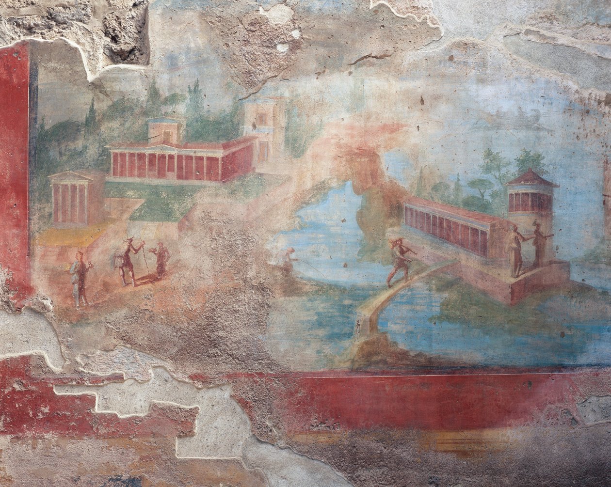 Fresk av fontän-nymfaeum av House of Small Fountain, Pompeji (UNESCOs världsarvslista av Roman Roman