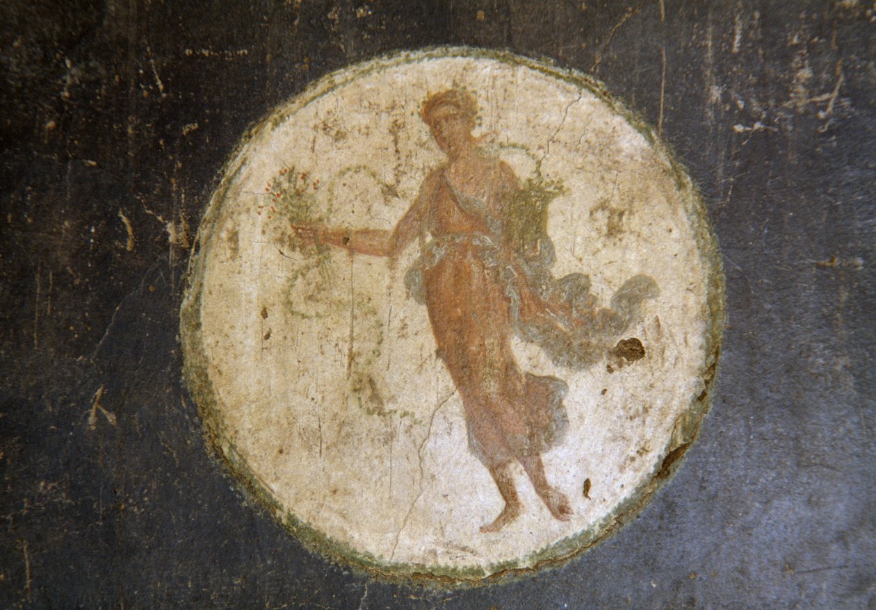 Fresk med medaljong, högra flygeln i House of Vettii, Pompeji (UNESCOs världsarvslista av Roman Roman