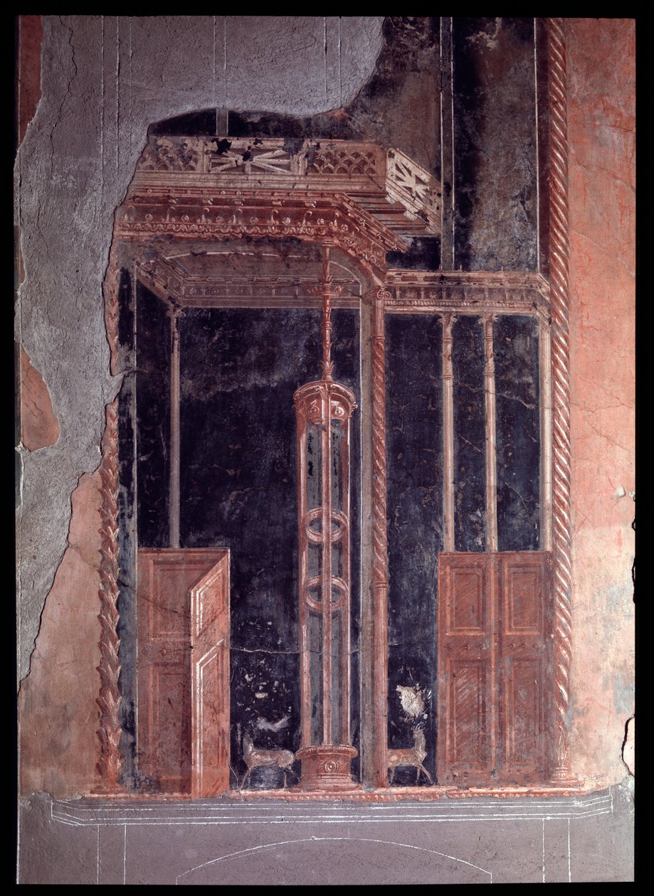 Fresk av triclinium av casa dei cervi, 500-talet f.Kr.-1:a århundradet e.Kr. av Roman Roman