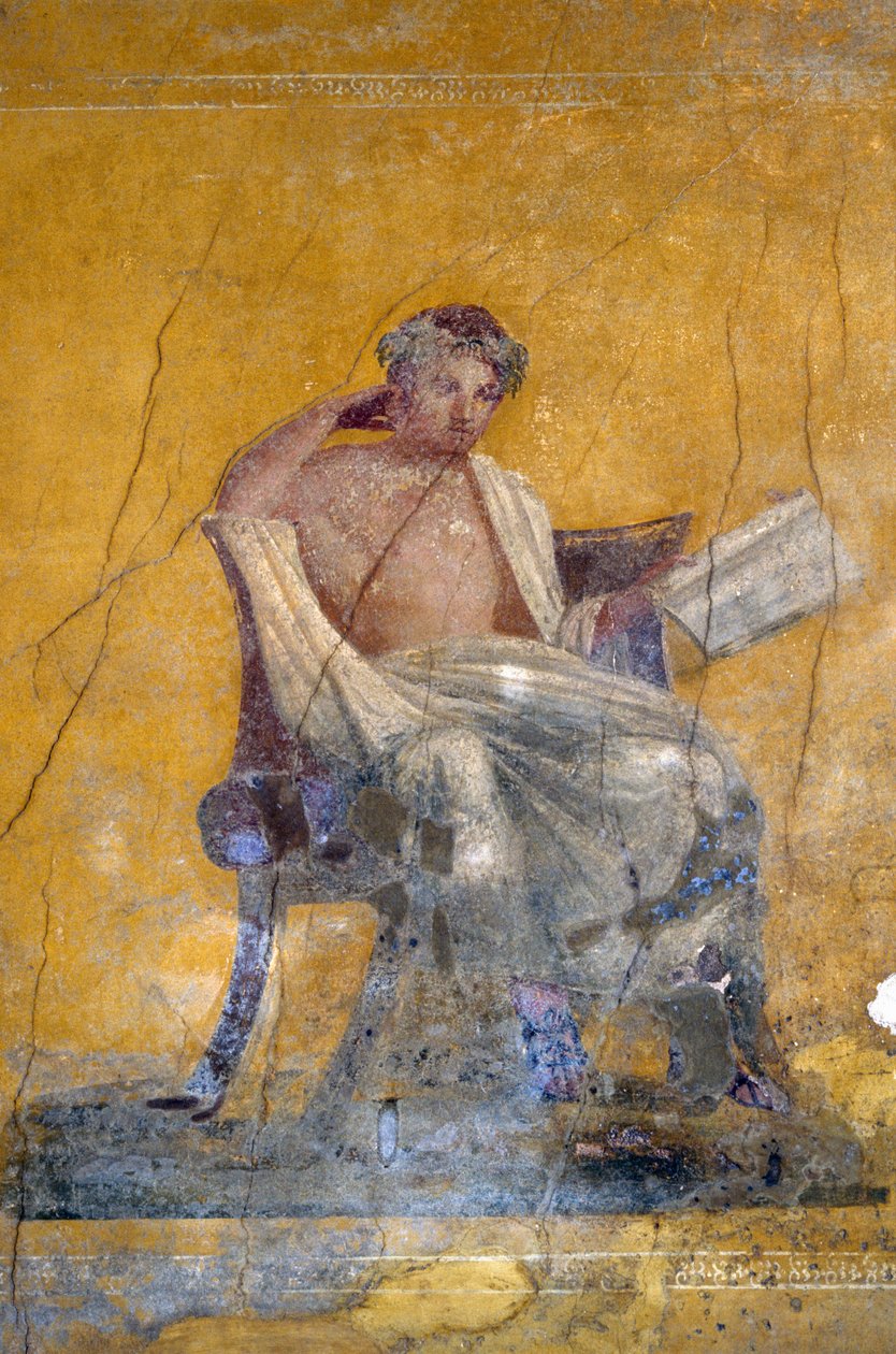 Grekisk poet Menander, fresk från House of Menander, Pompeji (UNESCOs världsarvslista av Roman Roman