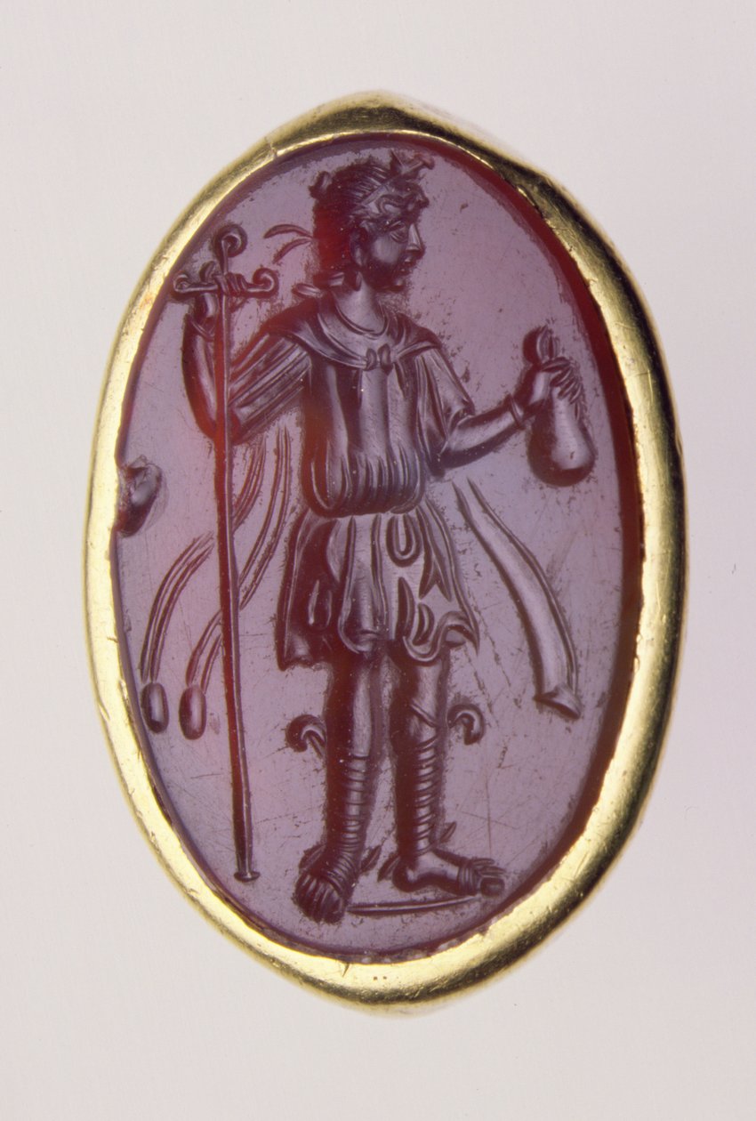Intaglio i en guldring föreställande ung mansfigur, 2:a århundradet f.Kr. (guld & sard) av Roman Roman