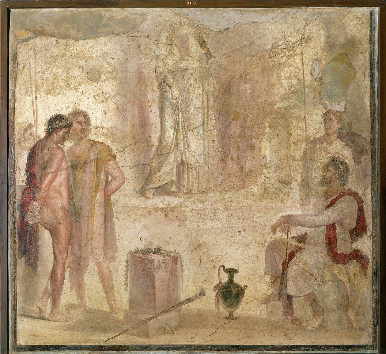 Italien, Campania, Pompei, House of Golden Cupids, Orestes och Pylades before Iphigenia, fresk av Roman Roman