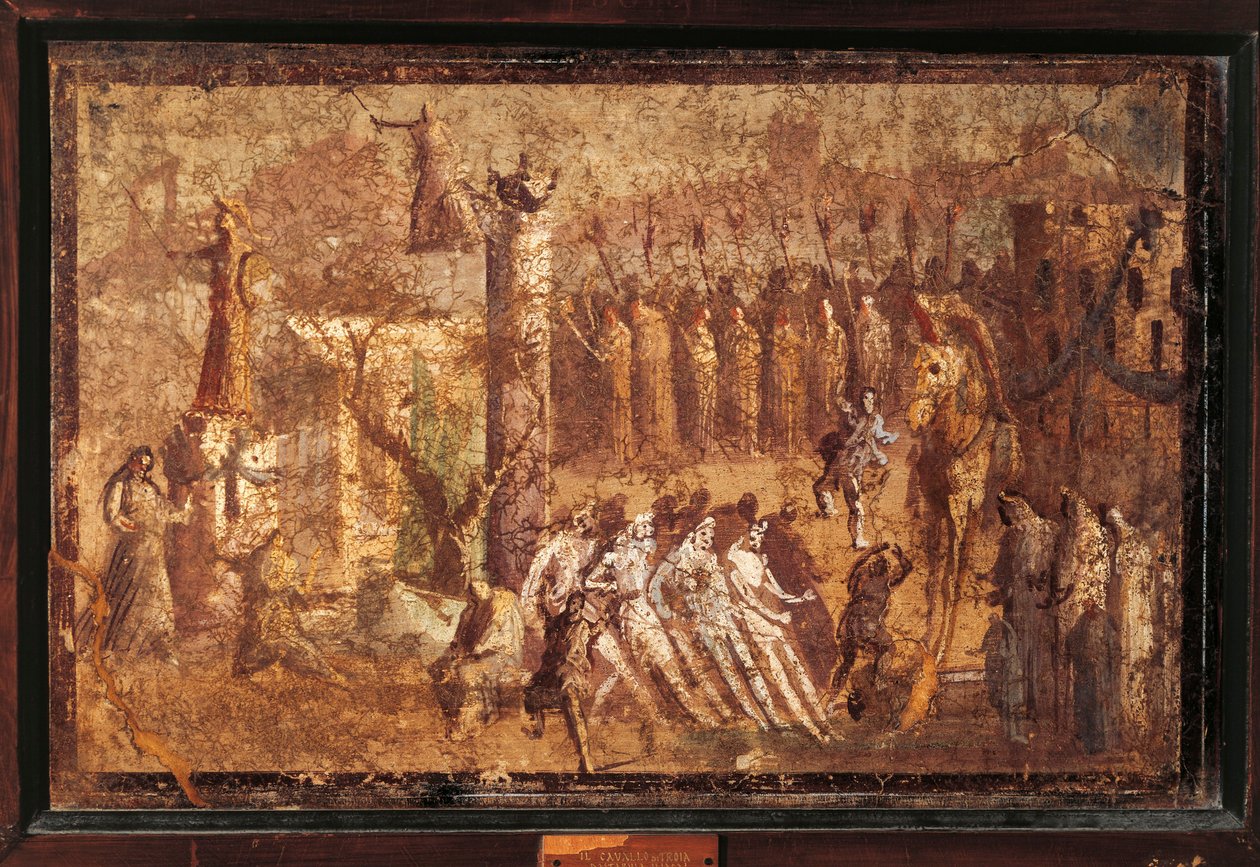 Italien, Kampanien, Pompeji, den trojanska hästen, fresk av Roman Roman