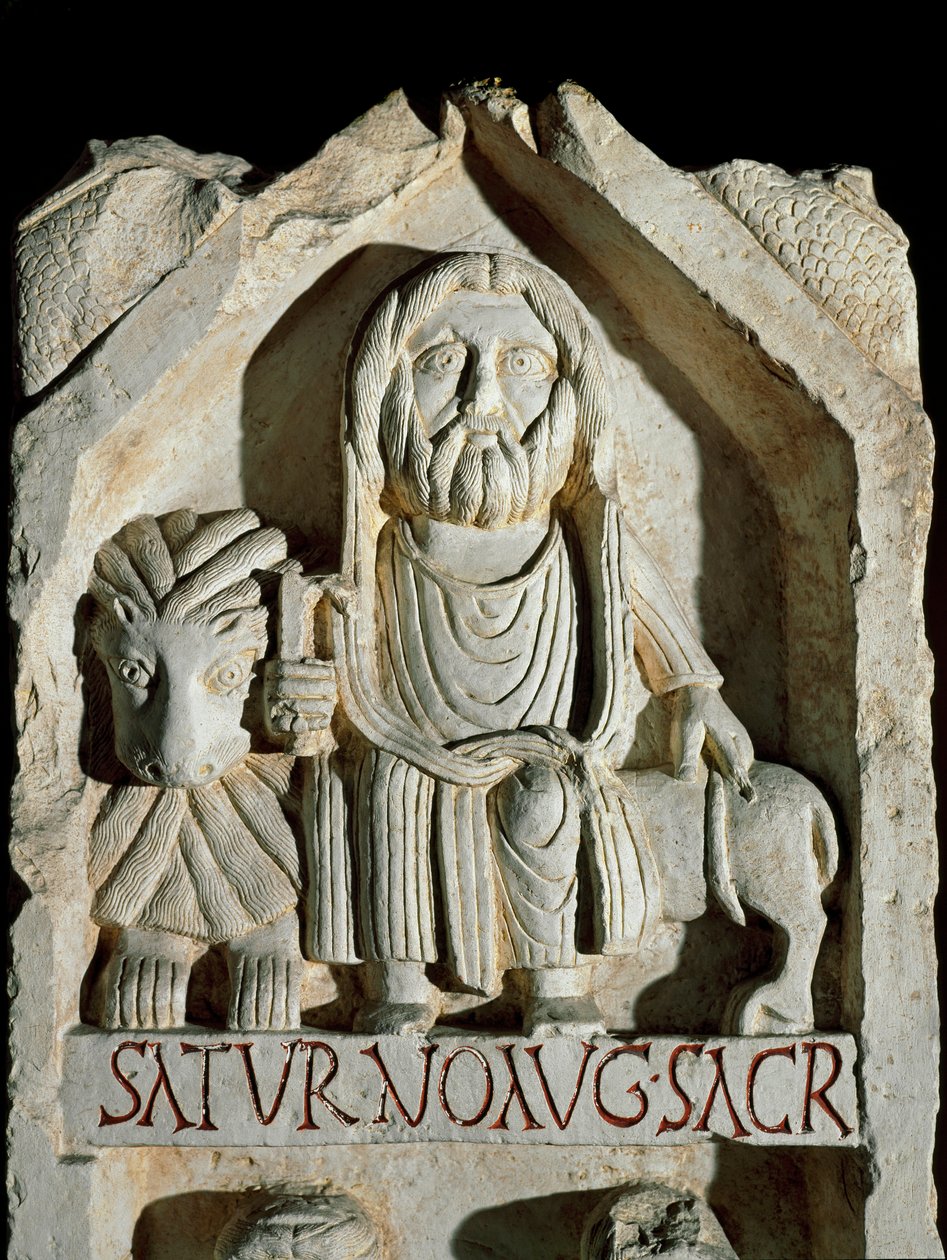 Sen romersk konst: stele tillägnad "" Saturn August "" (Saturn August) Roms museum för romersk civilisation av Roman Roman