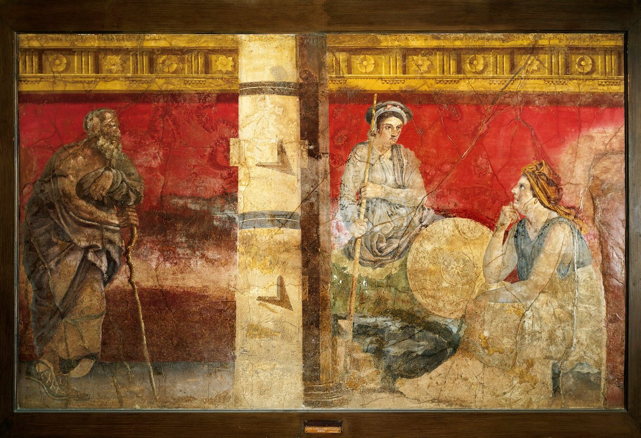 Macedoines kungafamilj och en filosof. Fresco 325x199cm. Från Boscoreale, nära Neapel. Museo nazionale archeologico, Neapel (Neapels arkeologiska museum) av Roman Roman