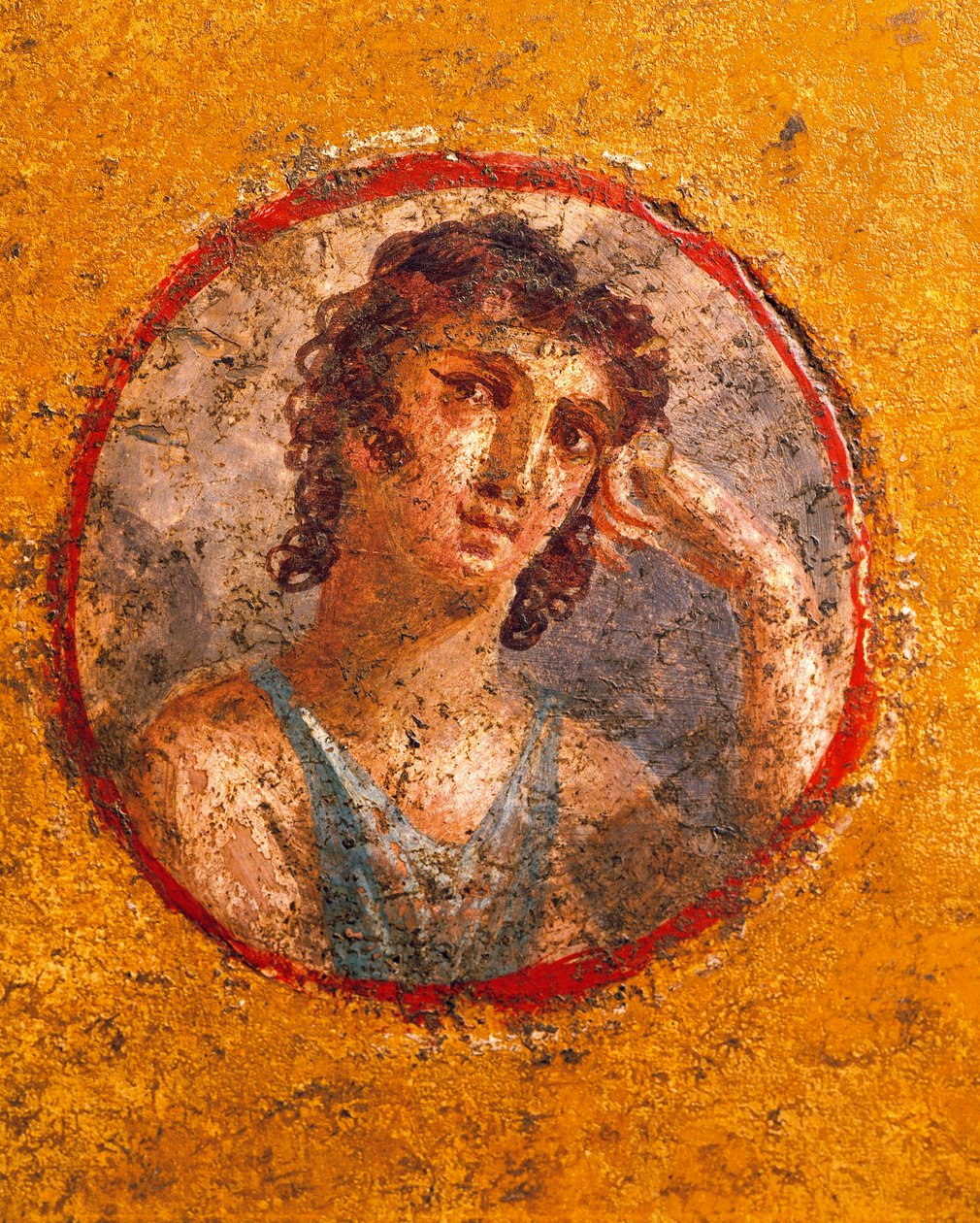 Medaljong med pojkeporträtt, fresk, från Casa degli Amorini Dorati (Gyllene amorinernas hus) i Pompeji av Roman Roman