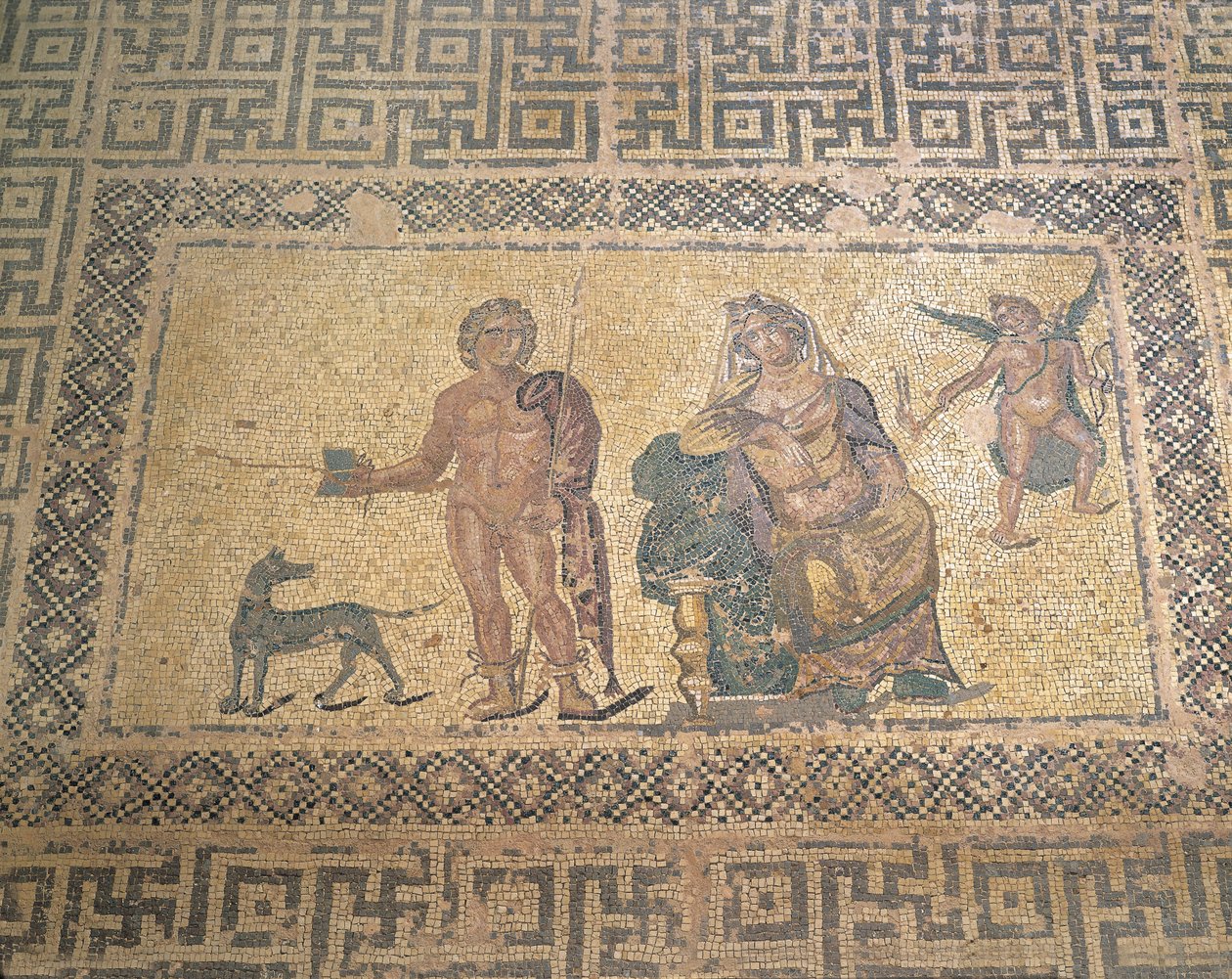 Mosaik föreställande Hippolytus och Phaedra, Dionysos hus, romersk villa, Paphos, Cypern (foto) av Roman Roman