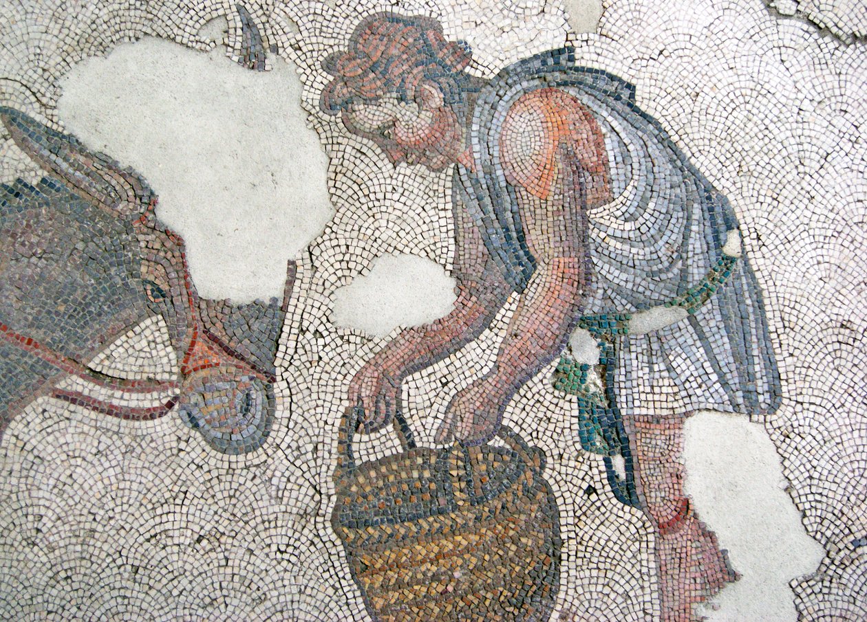 Mosaik som visar en man som matar sin mula, Arasta Bazaar, Sultan Ahmet-moskén, Istanbul. av Roman Roman