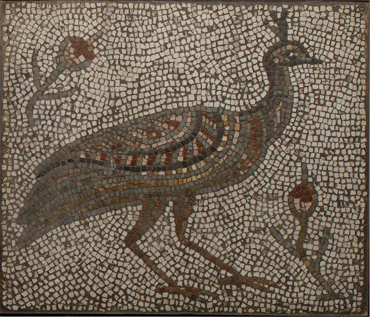 Mosaik med en påfågel och blommor, 3:e-4:e århundradet (mosaik) av Roman Roman