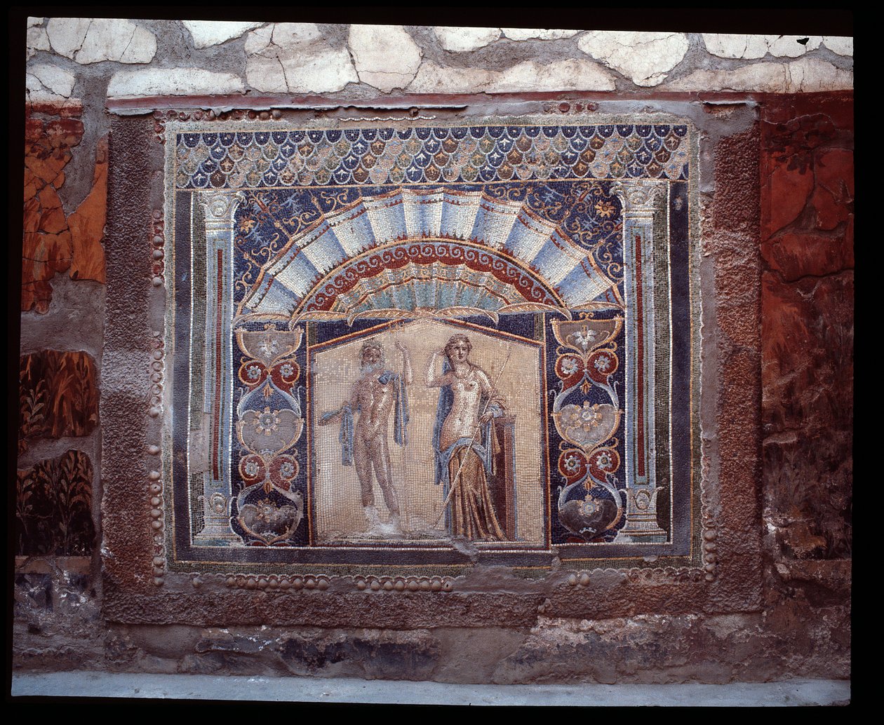 Neptunus och Amfitrit. Väggmosaik från triklinium i Casa di Nettuno e Amphitrite, 500-talet f.Kr.-1:a århundradet e.Kr. av Roman Roman